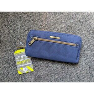 Travelon Wallet RFID Navy Blue Zipper Clutch Accordion Wristlet